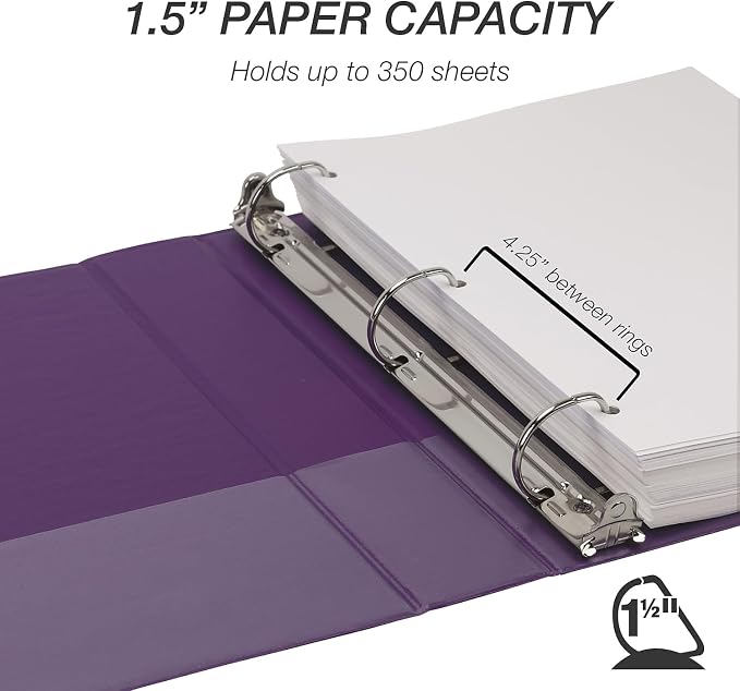 Samsill Durable 1.5 inch 3 Ring Binder, D Ring Binder, 100% Recycled Chipboard, Fashion Assortment, 4 Pack