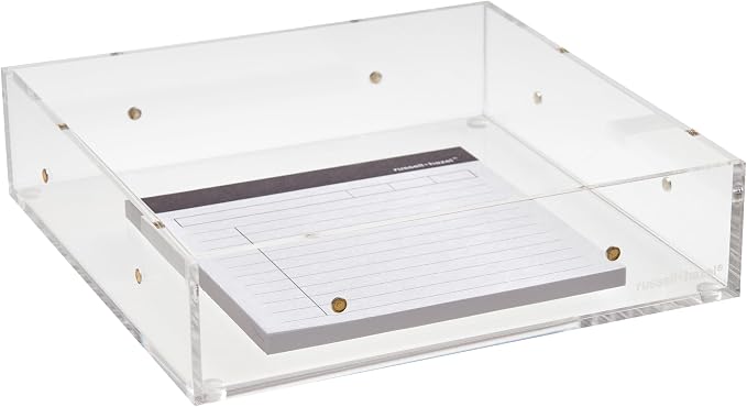 Russell+Hazel Large Acrylic Desk Drawer Organizer, Clear, 6"x6" | Keeps notepads & supplies neat on a desk or in a drawer. Clear acrylic with polished edges, a gold magnet & non-slip feet.