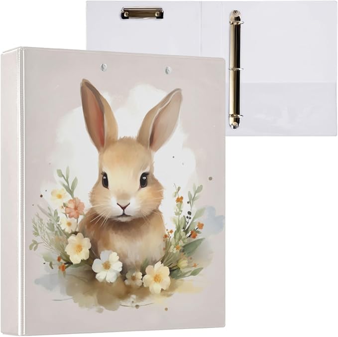 Cute Floral Bunnies Easter Print 3 Ring Binder 1.5 Inch Binders 3 Ring with Clipboard & 3 Pockets Three Ring Binder Organizer Letter Size for Girls School Supplies 1 Pack