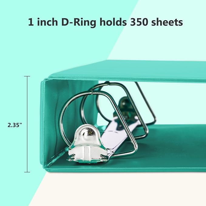 ViVin Sturdy 1.5 Inch 3 Ring Binder with 2 Pockets, 6 Pack, Lake Green | Slant-D Ring Binder, PVC-Free, Customizable Clear View Cover, Holds 350 Sheets of 8.5" x 11" Paper, 2 Interior Pockets