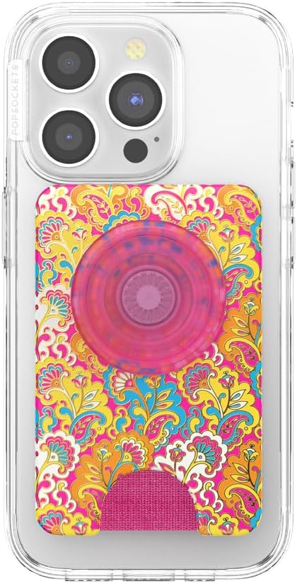 PopSockets Phone Wallet for MagSafe with Grip- Paisley Gaudy | PopWallet, Holds 3 Cards, Magnetic, Removable, Secure, Rainbow, Colorful, Girly, Women