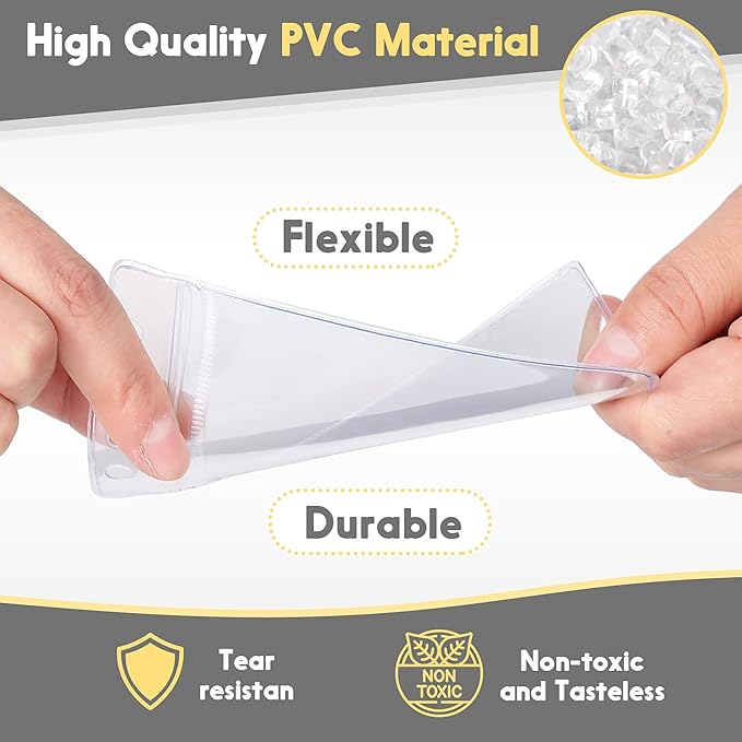 Marspark 300 Pieces Clear Plastic Horizontal Name Badge ID Card Holders with Waterproof Type Resealable Zip, 3.54 x 2.36 in, Transparent PVC Sleeve for Office Back to School Supplies