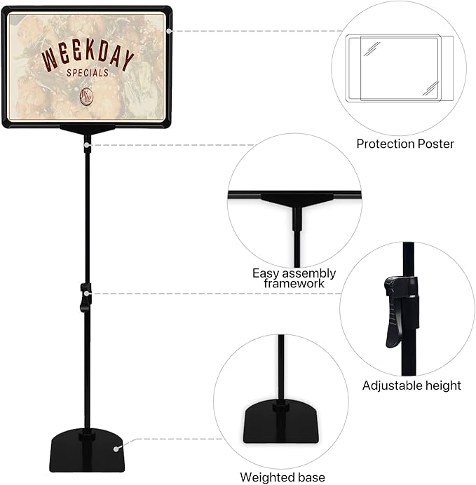 BUTUNITA Sign Holder Stand, 8.5x11 Inch Adjustable Tabletop Sign Holder Floor Stand for Supermarket, Vertical&Horizontal View Displayed (Black,2Pcs)
