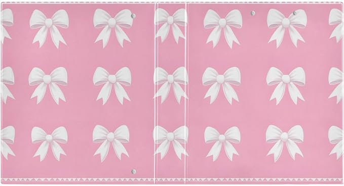 White Bows Pink 3 Ring Binder with 2 Interior Pockets 1.5 inch Binders 3 Ring Heavy Duty Fit 8.5" x 11" Letter for Office School, 2 Pack