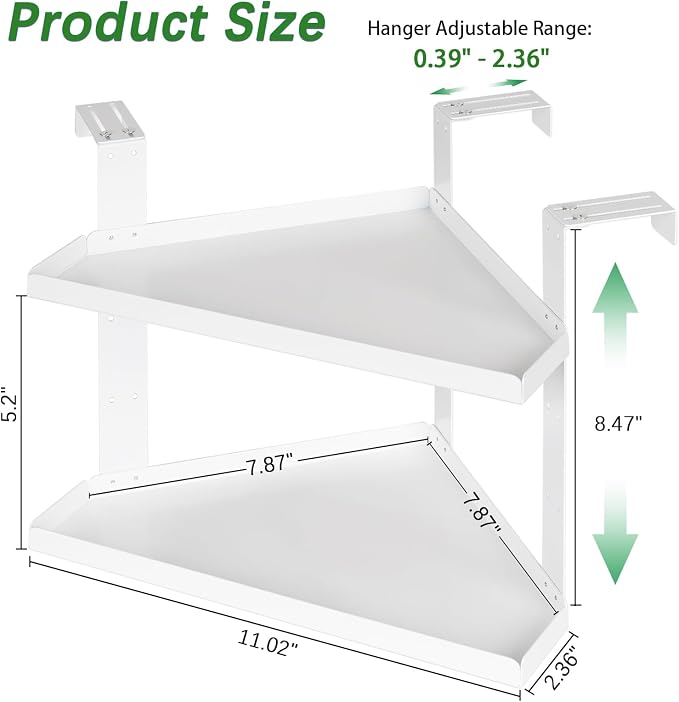 Office Cubicle Shelf, Double Layer Cubicle Storage with Adjustable Hooks | Shelf Organizer Accessories, Height Adjustable 11in Large Hanging Corner Shelf for Plant, Book, Photo Frames, Tissue, White