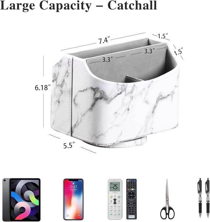 360° Spinning Remote Control Holder,TV Remote Caddy for Nightstand Table | PU Leather Swivel Nightstand Storage Box for Media player Controllers,Makeup Brush,Glasses,Stationery,Office Desk Accessories