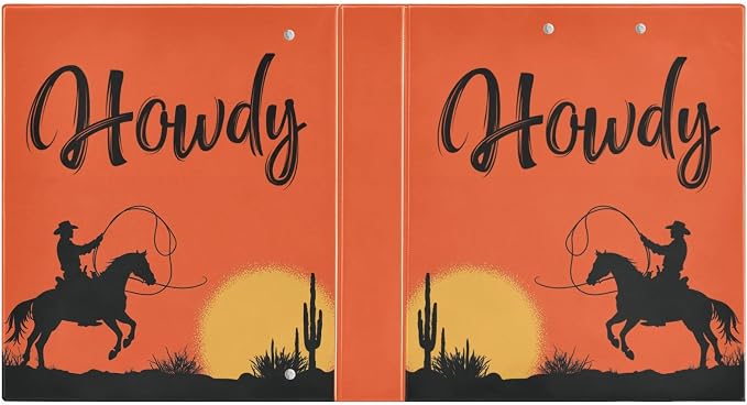 Western Cowboy Binder 1.5 Inch Binder with Clipboard&Pockets, Orange Howdy Quote Cowboy Hardcover Binders 3 Ring, Heavy Duty Large File Folder for Office School Supplies - Holds 200 Sheets