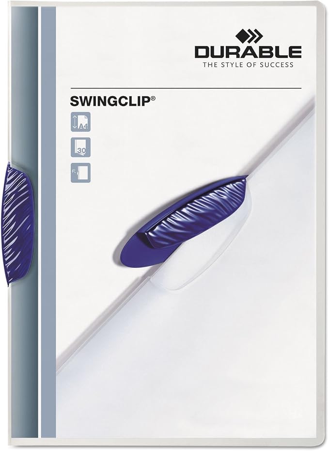 Durable Report Cover with SWINGCLIP Letter-Size 8.5" x 11" Inches - Holds Up to 30 Pages - Clear Cover and Dark Blue Border - Box of 25 | Holds Up to 30 Pages, Clear Cover, Dark Blue Border