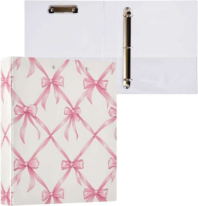 3 Ring Binder Bow Rhombus Plaid 1.5" Round Ring Binders View Binder with 200 Sheet for Kids School Supplies Women Men Office, 1 Pack