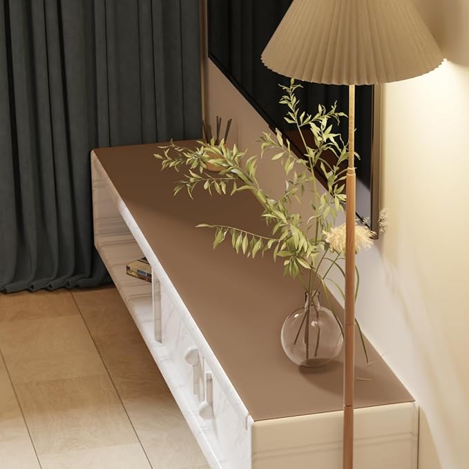 Zinkooat Leather Table Cover,1.8mm Thick,17x60 Inch Desk Cover,Dresser Cover Top,Dresser Protector Top,Dresser Cover,End Table Cover.(Mud Color+Champagne Gold,17x60)