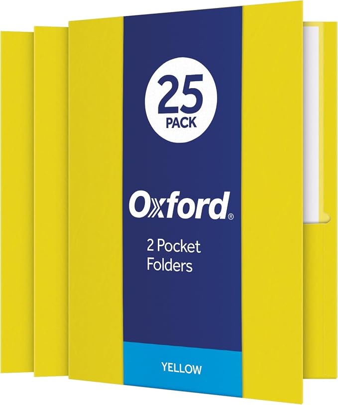 Oxford Twin-Pocket Folders, Textured Paper, Letter Size, Yellow, Holds 100 Sheets, Box of 25 (57509EE) (Pack of 5)