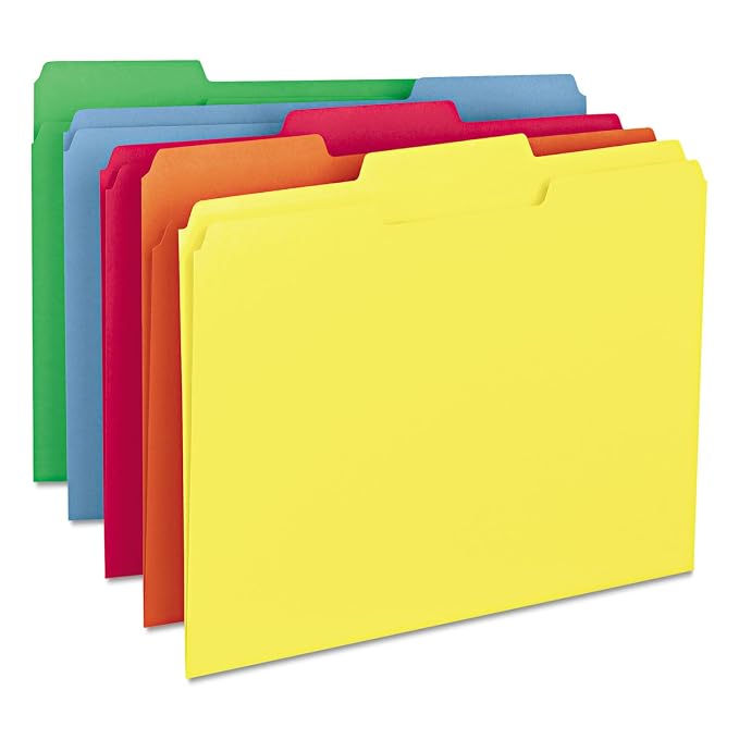 Smead File Folders Letter Sized, 1/3-Cut Tab, Assorted Positions, Letter Size, Assorted Primary Colors, 100 Per Box (11943)