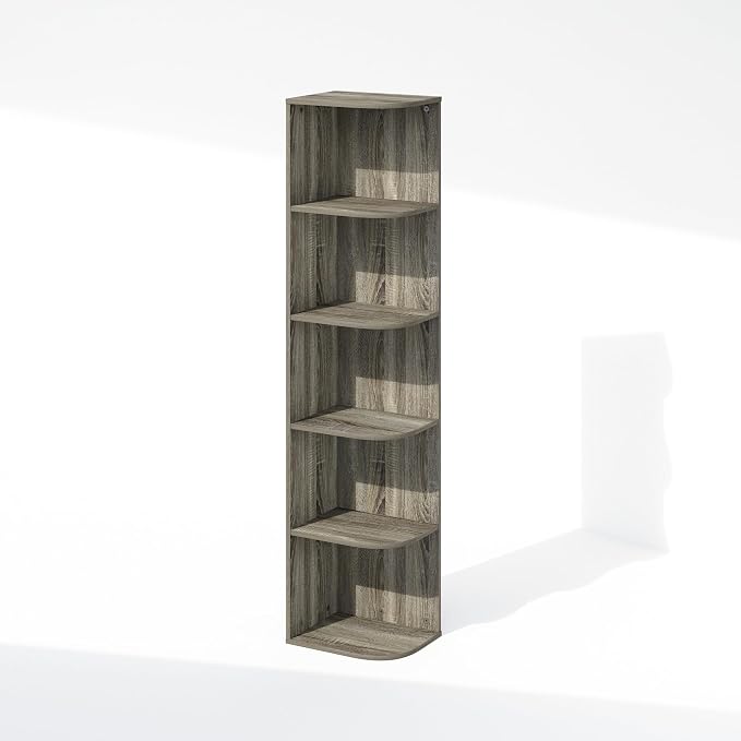Furinno Reed Corner Shelf, 5-Tier Corner Bookshelf, Book Shelf, Corner Shelves, Storage Rack, for Organization and Storage, Home Office, Living Room, French Oak