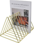 Gold File Holder Organizer, Triangle Record Album Holder Magazine Wire Rack, 9 Slot Multifunction Desktop Storage Decor for Home Office
