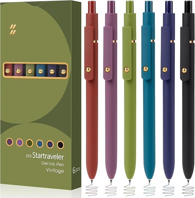 FIOVER Colored Pens, 6 Pack Colorful Gel Pens, Quick-Dry 0.7mm Medium Point for Journaling, Note Taking, Doodling, Aesthetic Office School Supplies, Gifts for Women Men(6PCS Vintage Colorful)