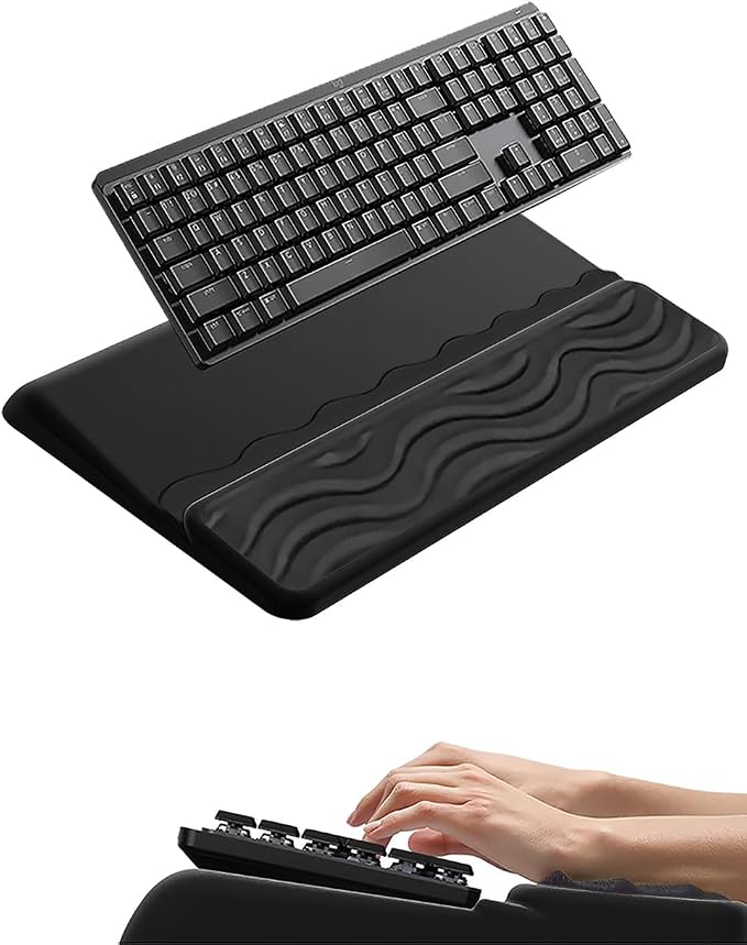 Wrist Rest for Computer Keyboard, 2 in 1 Keyboard Wrist Support Pad, Memory Foam Keyboard Riser Holder Lift Tray with Wrist Pad for Easy Typing for Office Desk, Home, School (150-Black)