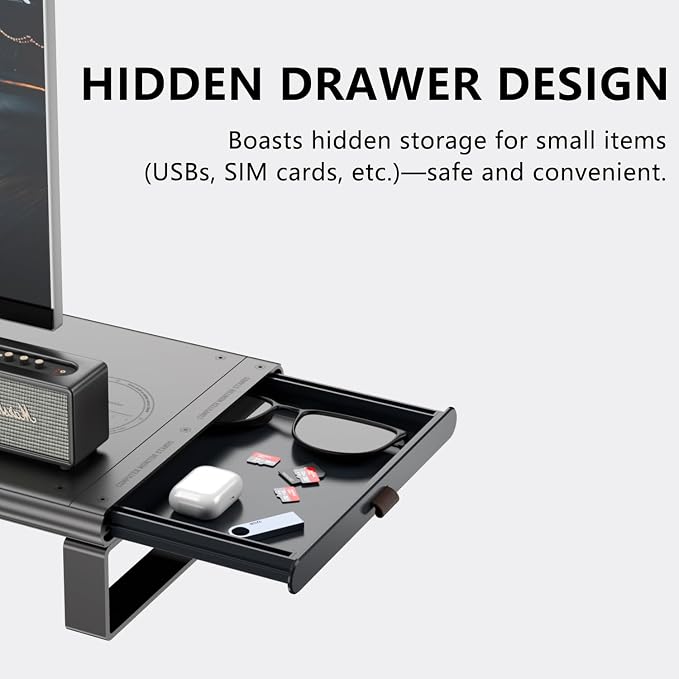 JINRAIKO Monitor Stand with Docking Station, Aluminum Monitor Riser with 6-in-1 Docking Station: 4K HDMI, USB-C, USB 3.0, PD 100W, Wireless Charging,Metal Desk Stand with Storage-Silver Gray