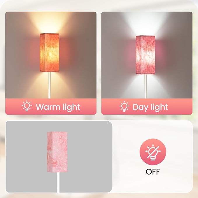 Floor Lamp, Pole Lamp with Foot Switch, Modern Standing Lamp, Minimalist Freestanding Lamp (Bulb Not Included), for Living Room, Bedroom Office ETL Listed, White and Sakura Pink WCP07LD05