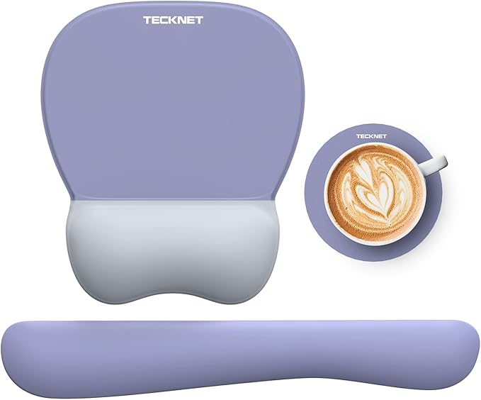 TECKNET Gel Mouse Pad Set with Wrist Rest and Keyboard Wrist Rest, Ergonomic Mousepad Rests with Non-Slip PU Base for Pain Relief, Computer, Laptop, Office & Home