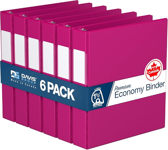 Premium Economy 6-Pack 3-Ring Binders for School or Office, D-Ring Binders, 1.5 Inch, Pink