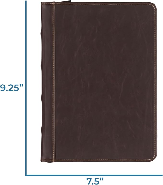 Samsill Vintage Leather Mini 3 Ring Zipper Binder, 1 Inch Round Ring Capacity (Holds 200 Sheets), 5.5 x 8.5 Inch Documents, Notebook Organizer, Planner, Brown with Contrast Stitching