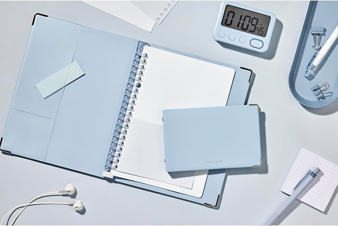 Maruman YOUANCE 5-Ring Binder, Holds 60 Sheets, Mini 3.8"x6", Blue Gray | Durable Vinyl Cover, Storage Pocket, Includes 5 Colored 3mm Graph Paper Sheets & Clear Sheet Protector, Made in Japan