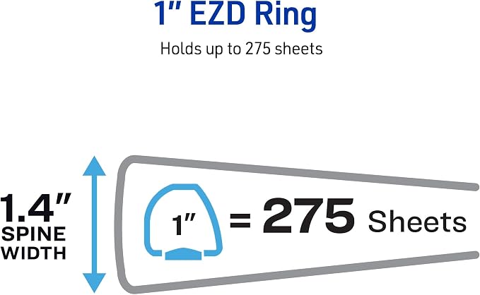 Avery Heavy-Duty View 3 Ring Binder, 1" One Touch EZD Rings, 275-Sheet Capacity, 1.4 Inch Wide Spine, Great for Home, School Supplies, Office, or Organization Needs, 1 White Binder (79199)