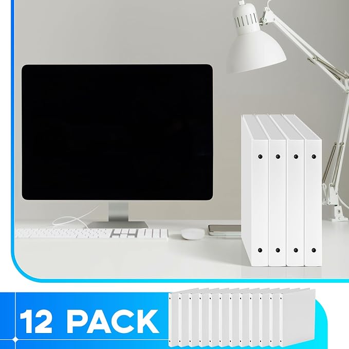Henoyso 12 Pcs 0.5 Inch Mini 3 Ring Binders Fits 5.5" x 8.5" Paper, Holds(Capacity 140 Sheets), Plastic Flexible Three Round Rings Small White A5 Binders Bulk for School, Office Use, Photo Album