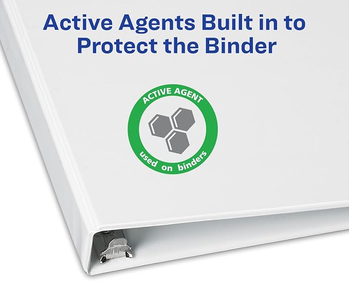 Avery® TouchGuard 3 Ring Binder, 1" Slant Rings, 1 White Binder | For Daily School, Home and Office Use, TouchGuard Active Agent Guards Against Unclean Surfaces, Household-Cleaner Safe