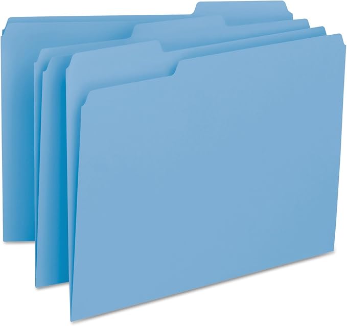 Smead Interior File Folder, 1/3-Cut Tab, Letter Size, Blue, 100 per Box, Expandable File Folders for Filing Cabinet