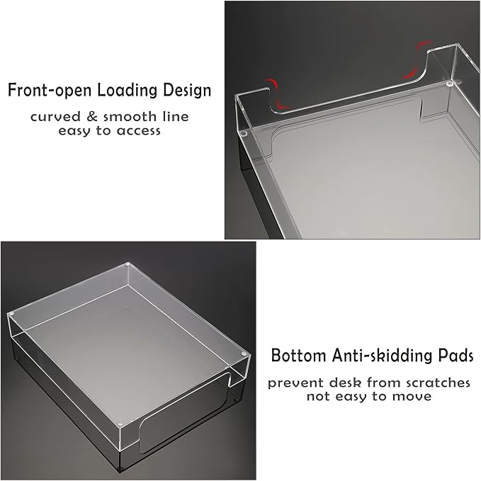 BTSKY 1 Pack Multipurpose A4 File Tray Clear Acrylic Desk Tray Organizer Elegant Letter Size Desk Documents Trays Magazine Files Storage Basket Organizer Bin for Office Cosmetics Bathroom