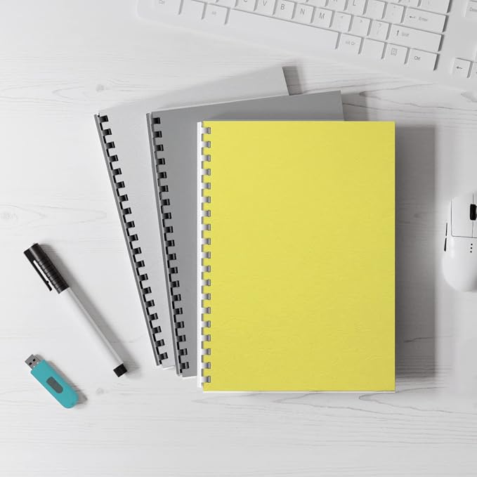 Binditek 12 Mil Paper Binding Covers, 8.5 x11 Inches, Yellow, 100 Pack | Grain-Texture, 8.5" x 11" Letter Size, 230 GSM, 85 lb, Square Corners, Unpunched, for Business, School Projects