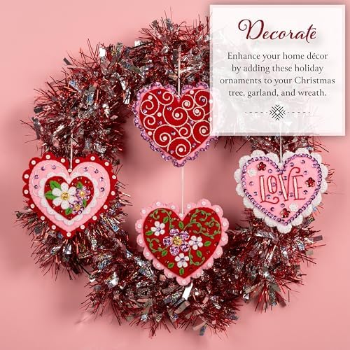 Bucilla Felt Applique 4 Piece Ornament Making Kit, Heartfelt Treasures, Perfect for DIY Arts and Crafts, 89745E