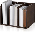 Novabright Walnut Color Pine Wood File Magazine Holder Desk Organizer, 3 Vertical Compartments Workspace Sorters for Magazines, Notebooks, Envelopes