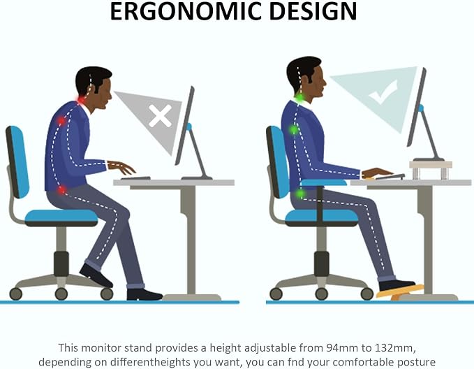 Dual Monitor Riser - Adjustable Length & Angle, Wooden Stand for 2 Monitors with Storage