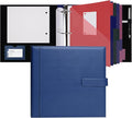 POPRUN 2 Inch PU Leather Portfolio Binder, Letter Size, Blue | 2" Ring, Letter Size, PU Leather, Dividers, Document Organizer, Business, Meetings, Office