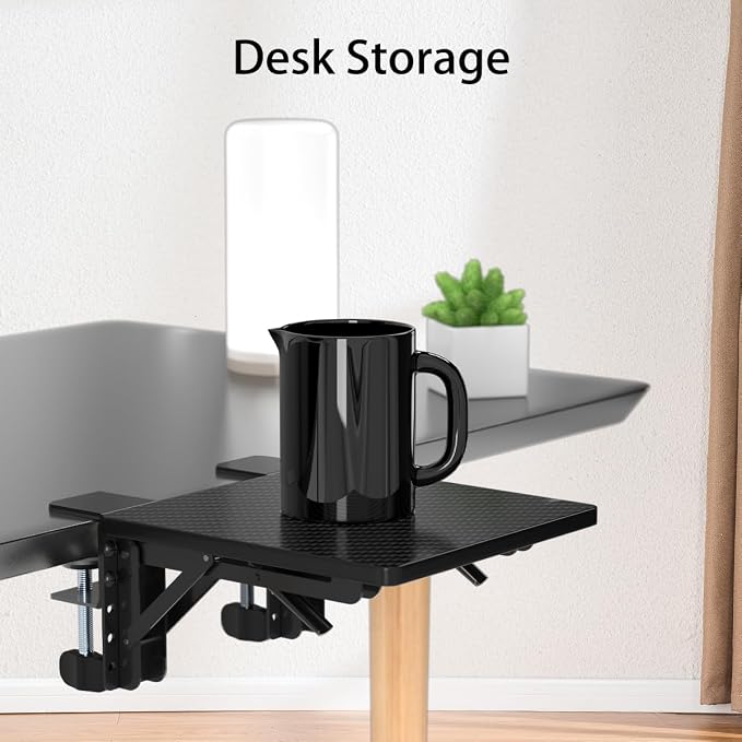 suptek Ergonomics Desk Extender Tray, 9.5"x9.1" Clamp on Table Mount Arm Wrist Rest Shelf, 90° Foldable Computer Arm Rest for Desk, Carbon Fiber, DSF3