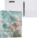 Blue Beach Seashells and Starfish Binder 3 Ring 1.5 Inch Binder with Clipboard&Pockets, Hardcover Binders Heavy Duty Large File Folder for Office School Supplies - Holds 200 Sheets