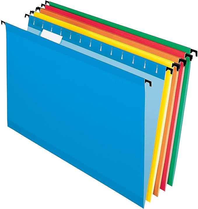 Pendaflex SureHook Reinforced Hanging Folders, Legal Size, Assorted Colors, 1/5 Cut, 20/BX (6153, Asst)