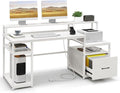 GIANTEX Computer Desk with Drawer, 66 Inch Computer Workstation with Charging Station, Monitor Stand, Printer Cabinet, CPU Stand & File Drawer, Gaming Table Writing Desk for Bedroom, White