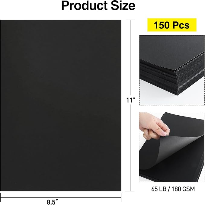 MAXECHO 8.5" x 11" Black Colored Cardstock Bulk 150 Sheets Construction Paper Card Stock Printer Paper for DIY Art Crafts, Cricut Card Making, Scrapbooking, Drawing, Invitations, 180 GSM