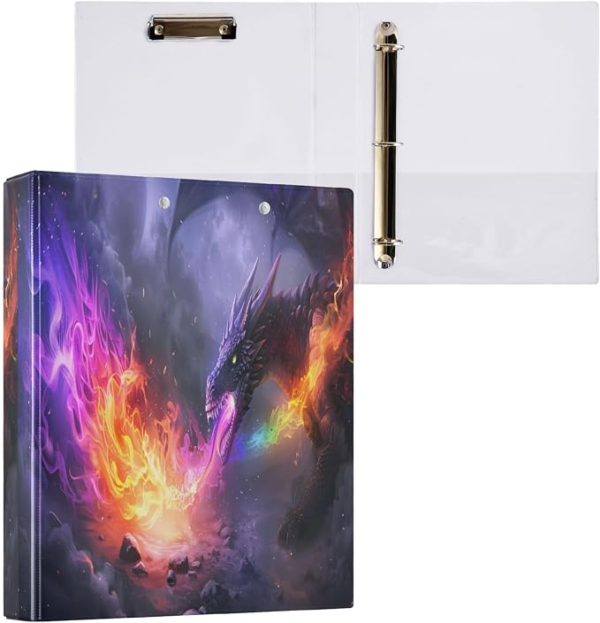 3 Ring Binder Dragon Spitting Fire 1.5" Round Ring Binders View Binder with 200 Sheet for Women Men Office Kids School Supplies, 1 Pack