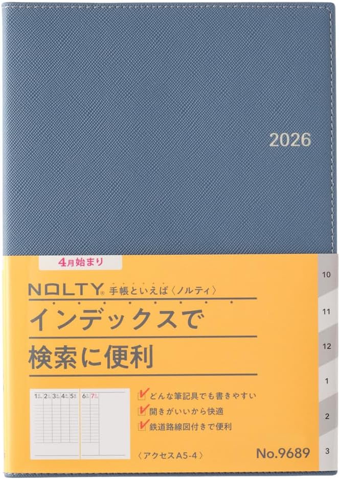 NOLTY Access A5-4 Weekly Planner 2026, April Start, Japanese Edition, Blue, 2026-9689