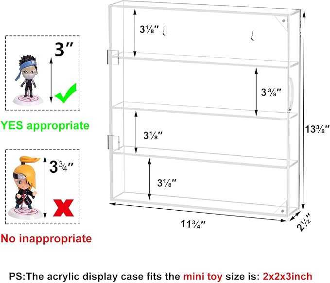 AITEE 4 Tiers Acrylic Display Case for Mini Funko Pop on Wall or Desktop | 11.77"Lx2.5"Wx13.38"H, acrylic, dustproof, wall mountable and freestanding, organizes mini toys collectibles stones