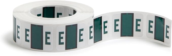 Smead BCCR Bar-Style Color-Coded Alphabetic Label, E, Label Roll, Dark Green, 500 Labels per Roll, (67075)