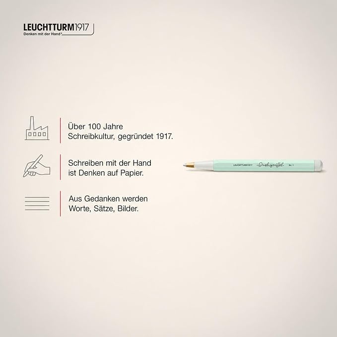 LEUCHTTURM1917 - Drehgriffel Writing Pen (Mint Green) - Ballpoint Pen with Royal Blue Ink Included