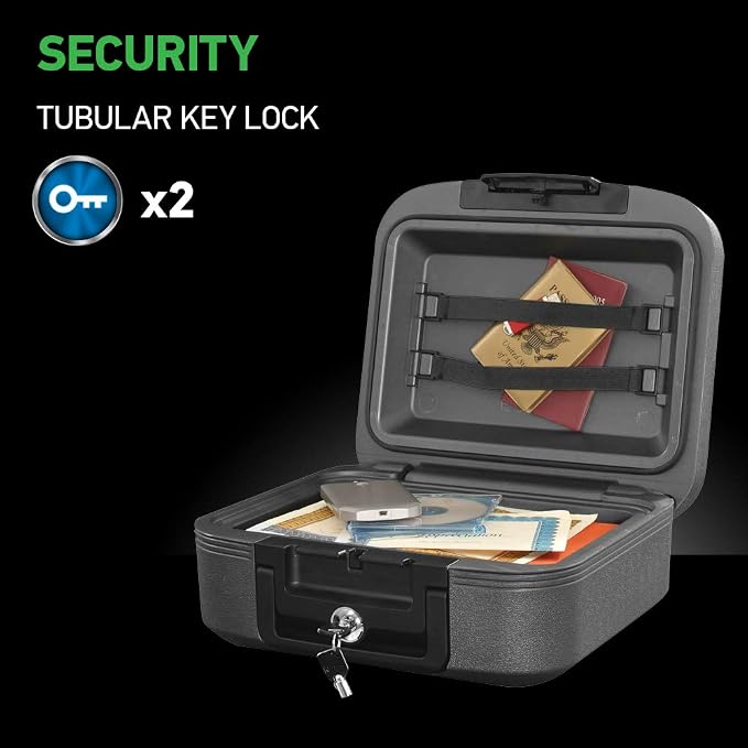 SentrySafe Charcoal Gray Fireproof and Waterproof Safe Box with Key Lock, Portable Chest for Money, Passport, 0.28 Cubic Feet, 6.6 x 15.4 x 14.3 Inches, CHW20221 | Fire and Water Resistant Protection, Key Lock Security, Portable Chest Safe Protects Val...