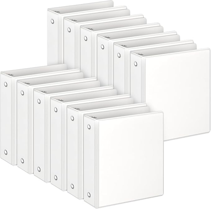 3 Ring Binders, 2" Round Rings 12 Pack, Fits 8.5x11in, View 2 Pocket, White | for 8.5x11 Inch Paper, for Customizable Covers, Three Ring, for School Office Business Supplies, White,2 Inch
