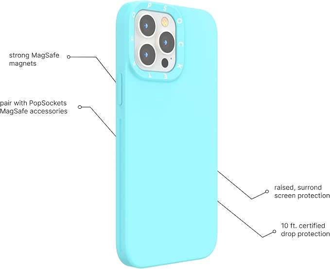 PopSockets iPhone 13 Pro Phone Case with MagSafe, Wireless Charging Compatible, Light Blue - Butterfly Pea Blue