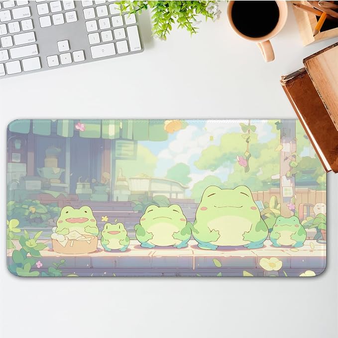 Green Anime Cute Forg Big Mouse Pad,XL 11.8x31.5 inch Large Gaming Mouse Pad,Non-Slip Base Desk Mat,Extended Game Mousepad Keyboard Pad Long Desk Pad Home&Office